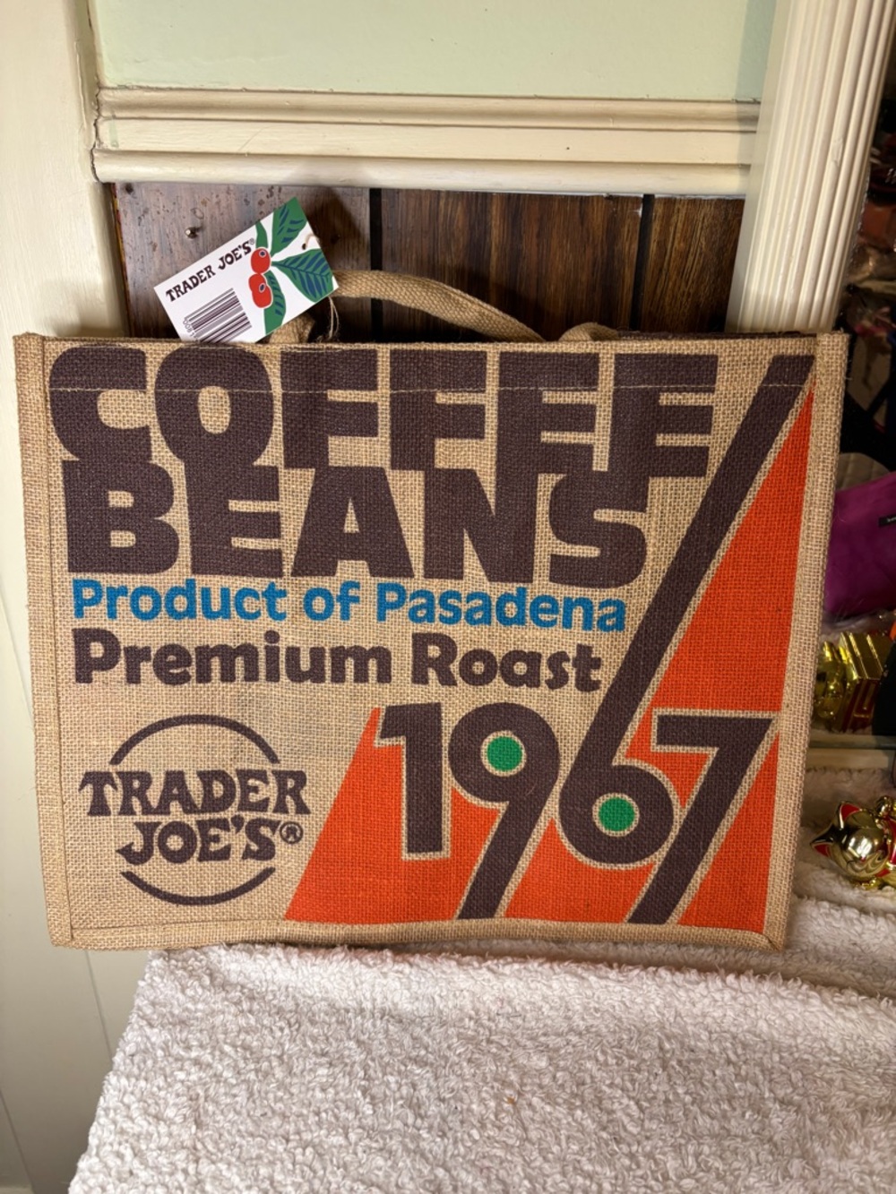 Trader Joe’s Jute Tote Bag Reusable Exclusive 1967 Pasadena Coffee Beans NWT